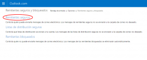 Remitentes seguros Outlook.com