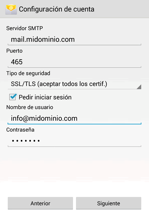 Configuracion de e-mail en Android: Paso 4