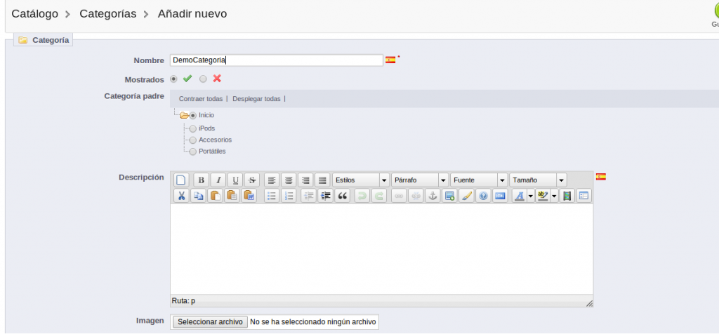 Añadir categorías en Prestashop - 1