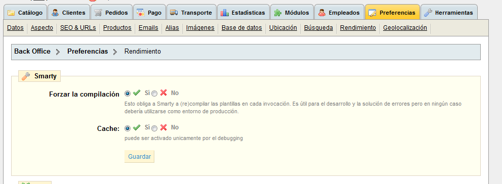 Borrar Cache de Prestashop - Paso 2