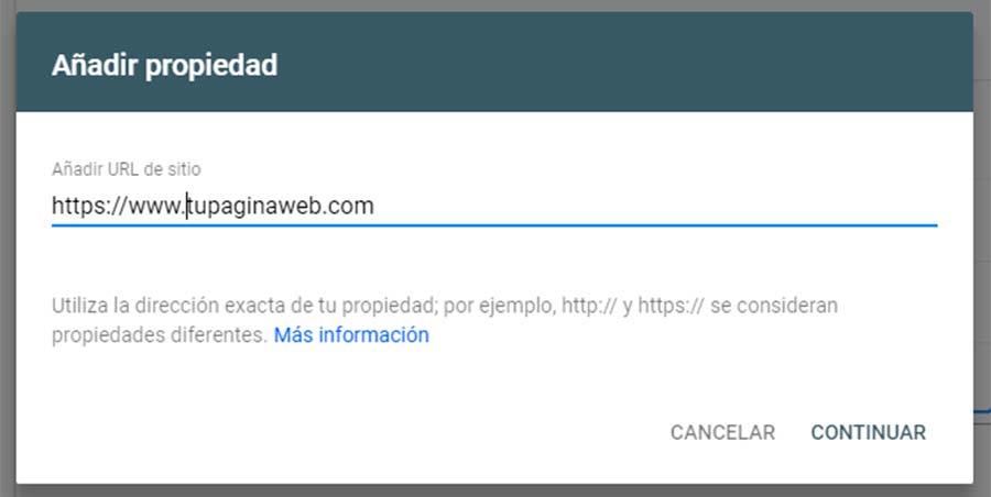 Añadir propiedad a Search Console