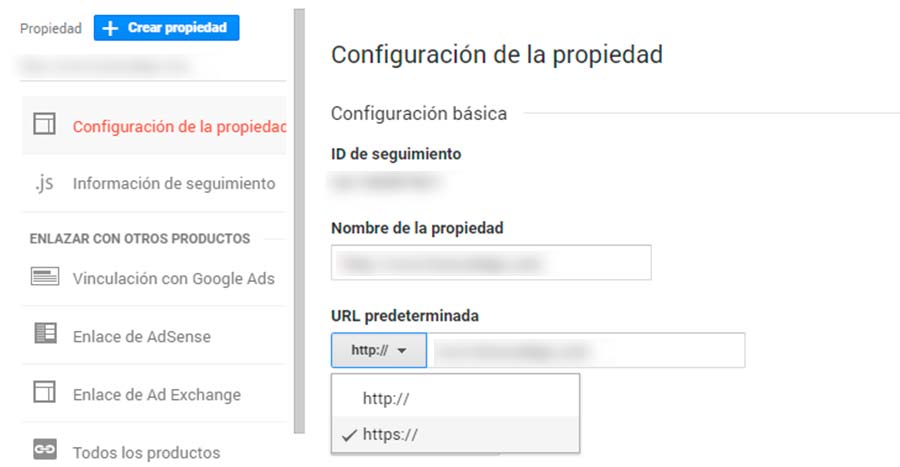 Configuración de la propiedad en Google Analytics