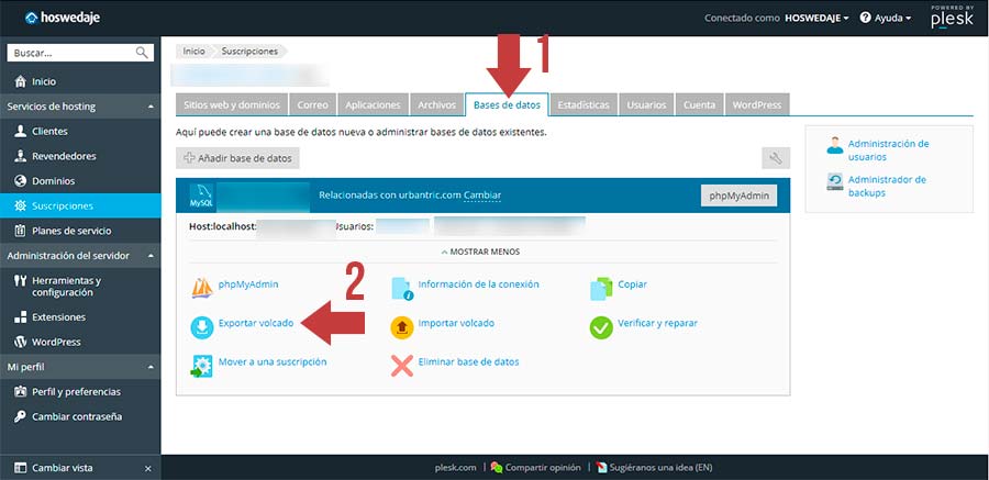 Exportar volcado de la base de datos