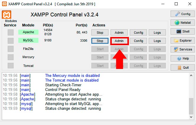 Xampp control panel