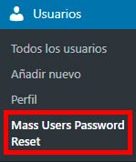 usuario mass users password reset en wordpress