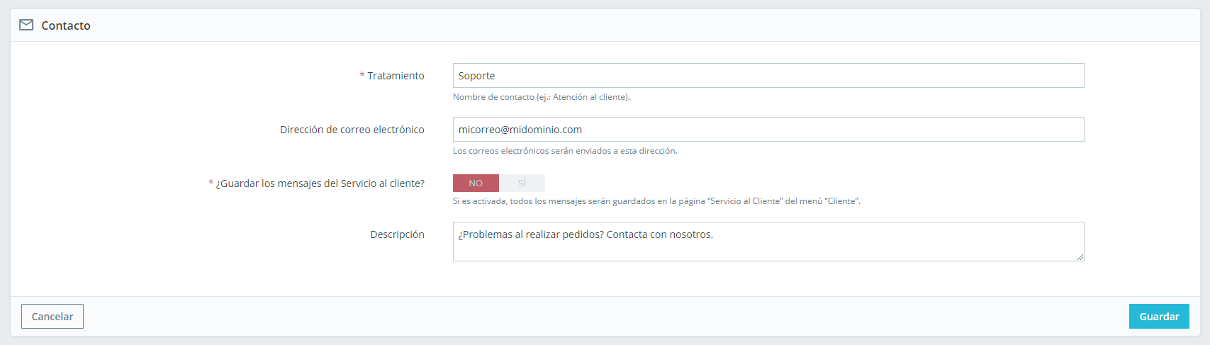 formulario de contacto PrestaShop