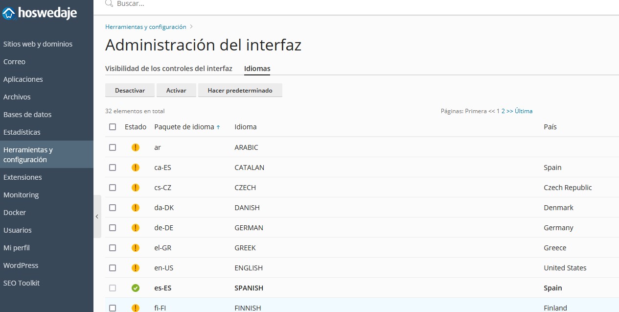 Administración del interfaz