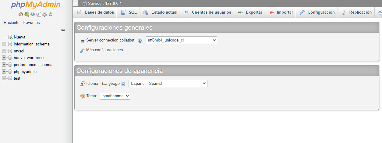 phpmyadmin para migrar wordpress