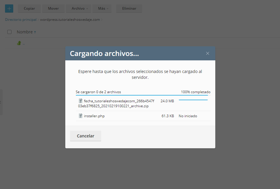 cargando archivos de instalacion