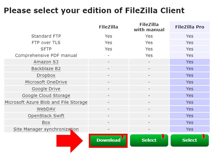 versión gratuita de filezilla