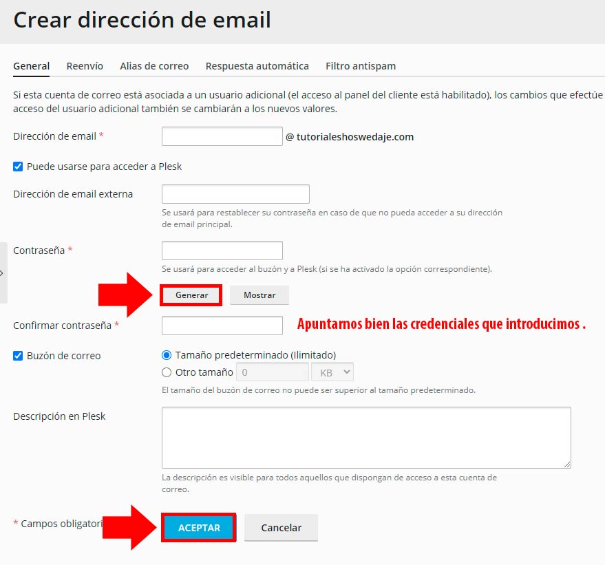 generar dirección de email