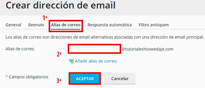 crear dirección de la cuenta de correo