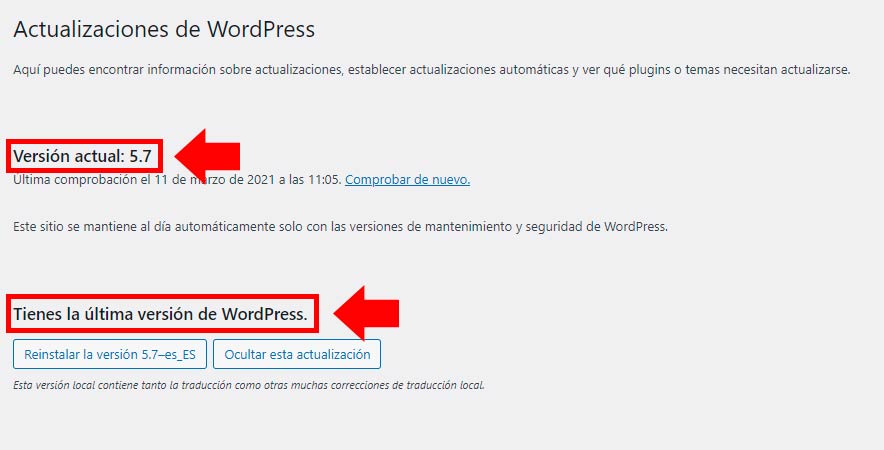 versiones de wordpress