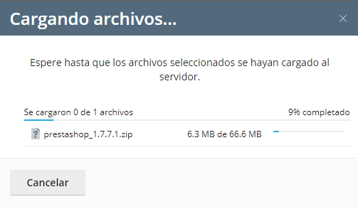 cargando los archivos de prestashop en plesk