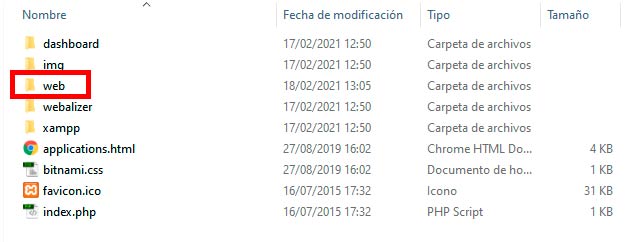 carpeta web xampp