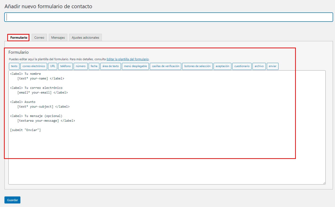 añadir formulario de contacto en wordpress