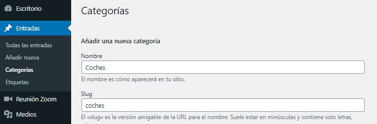 Categorías en WordPress