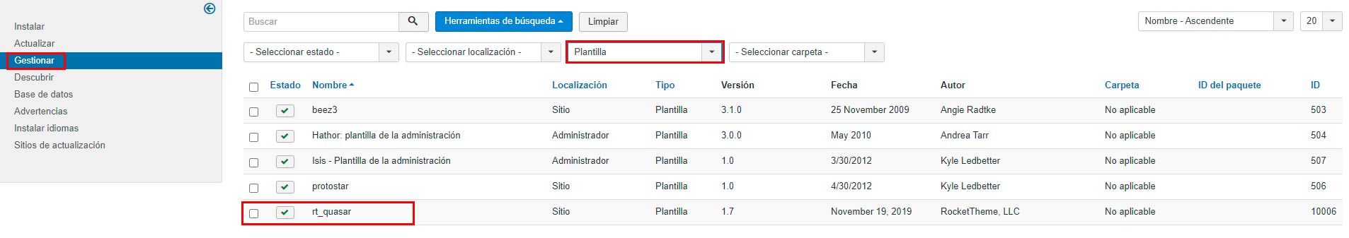 plantilla en Joomla