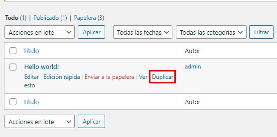 duplicar entradas y páginas en WordPress