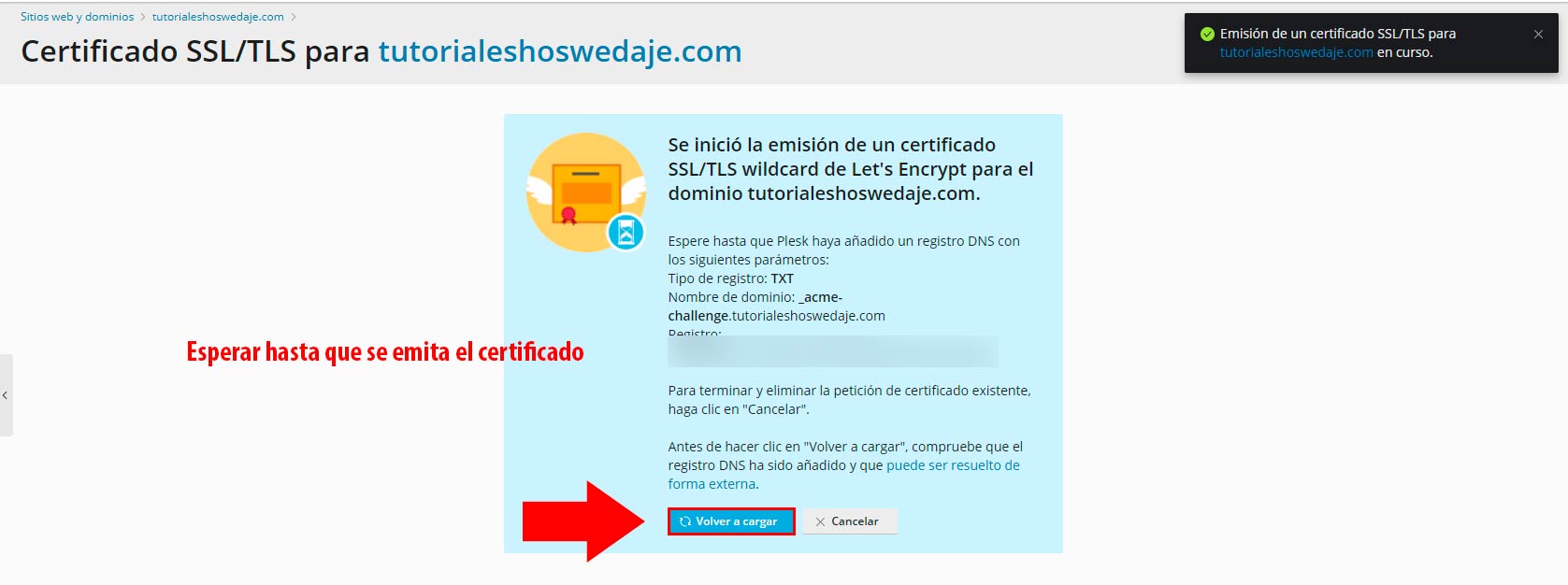 Certificado SSL en plesk