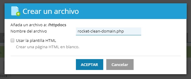 Crear archivo Rocket Clean Domain