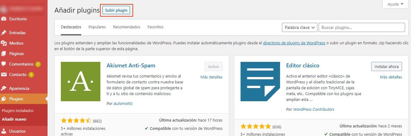 WordPress Botón añadir plugin